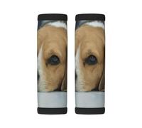 Luggage Handle Wrap, Cute Beagle Dog Lies On Floor | 2 Pack Neoprene Handle Cover and Luggage Tag, Soft Cushion Grip Identifier for Suitcases Travel Bag Car Seatbelt Accessories