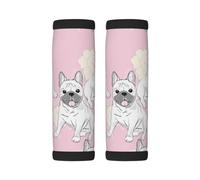 Luggage Handle Wrap, Cute French Bulldog | 2 Pack Neoprene Handle Cover and Luggage Tag, Soft Cushion Grip Identifier for Suitcases Travel Bag Car Seatbelt Accessories
