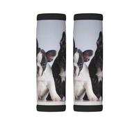 Luggage Handle Wrap, Cute French Bulldog Puppies | 2 Pack Neoprene Handle Cover and Luggage Tag, Soft Cushion Grip Identifier for Suitcases Travel Bag Car Seatbelt Accessories