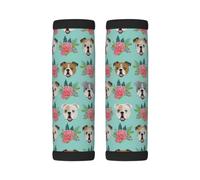 Luggage Handle Wrap, English Bulldog Faces Vintage Florals | 2 Pack Neoprene Handle Cover and Luggage Tag, Soft Cushion Grip Identifier for Suitcases Travel Bag Car Seatbelt Accessories