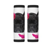 Luggage Handle Wrap, French Bulldog Dog Valentines Rose | 2 Pack Neoprene Handle Cover and Luggage Tag, Soft Cushion Grip Identifier for Suitcases Travel Bag Car Seatbelt Accessories