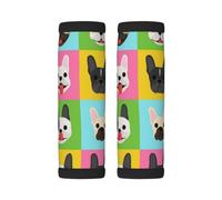 Luggage Handle Wrap, French Bulldog Faces Background Pop Art | 2 Pack Neoprene Handle Cover and Luggage Tag, Soft Cushion Grip Identifier for Suitcases Travel Bag Car Seatbelt Accessories