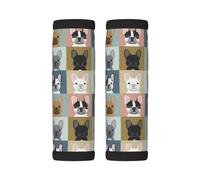 Luggage Handle Wrap, French Bulldog Portraits Pattern Dog | 2 Pack Neoprene Handle Cover and Luggage Tag, Soft Cushion Grip Identifier for Suitcases Travel Bag Car Seatbelt Accessories