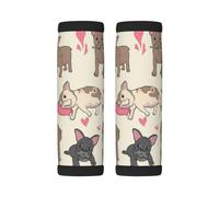 Luggage Handle Wrap, French Bulldog Puppy Domestic Pet Playing | 2 Pack Neoprene Handle Cover and Luggage Tag, Soft Cushion Grip Identifier for Suitcases Travel Bag Car Seatbelt Accessories