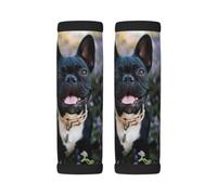 Luggage Handle Wrap, French Bulldog Stands in Flowers Design | 2 Pack Neoprene Handle Cover and Luggage Tag, Soft Cushion Grip Identifier for Suitcases Travel Bag Car Seatbelt Accessories