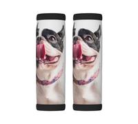 Luggage Handle Wrap, Happy Curious Dog French Bulldog | 2 Pack Neoprene Handle Cover and Luggage Tag, Soft Cushion Grip Identifier for Suitcases Travel Bag Car Seatbelt Accessories