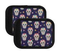 Luggage Handle Wraps Colorful Sugar skeleton Floral Black Suitcase Handle Wraps Soft Grip Handle Cover for Suitcase, Colorful Sugar skeleton Floral Black, one sizex4