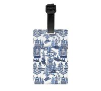 Luggage Identification Tag, Blue Ancient Chinese Folk Chinoiserie Style Travel Cool Leather Luggage Tag