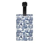 Luggage Identification Tag, Blue and White Ancient Chinese Folk Chinoiserie Style Travel Cool Leather Luggage Tag