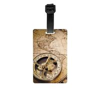 Luggage Identification Tag, Old Map Ancient World Wheel Compass Travel Cool Leather Luggage Tag