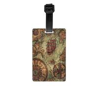 Luggage Identification Tag, Vintage Nautical Old Map Ancient World Compass Travel Cool Leather Luggage Tag