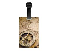 Luggage Identification Tag, Vintage Old Map Ancient World Wheel Compass Travel Cool Leather Luggage Tag