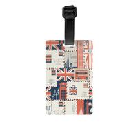 Luggage Identification Tag, Vintage UK London Theme with Inscriptions British Symbols Travel Cool Leather Luggage Tag