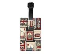 Luggage Identification Tag, Vintage UK London Theme with Inscriptions British Symbols Travel Cool Leather Luggage Tag