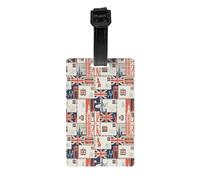 Luggage Identification Tag, Vintage UK London Theme with Inscriptions British Symbols Travel Cool Leather Luggage Tag