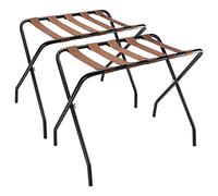 Luggage Rack 2 Pack, Folding Metal Suitcase Stand Shelf with Brown Nylon Straps and Steel Frame, Guest Room, Hotel, Bedroom, Closet Essentials , Holds up to 100 lb (Black)