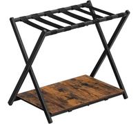 Luggage Rack Folding Luggage Rack, Suitcase Stand Holder with Wooden Storage Shelf, Holds up to 110 lb, 27.2 x 15.7 x 24 Inches Load-Bearing Luggage Rack