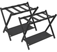 Luggage Rack Set of 2 Luggage Racks for Guest Room, Suitcase Stand with Storage Shelf, Steel Frame, Foldable for Easy Storage, Hotel,Bedroom Load-Bearing Luggage Rack(Black)