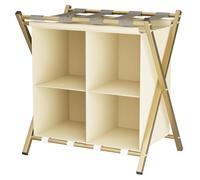 Luggage Rack,Suitcase stand for bedroom,Foldable Suitcase Stand with 4-Cube Fabric Storage Shelf,Folding Luggage Tier Suit Case Holder Travel Chest Storage for Guest Room, Bedroom, Hotel,Gold,1pc