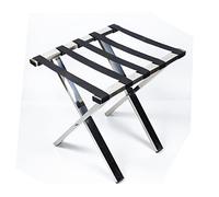 Luggage Rack - Suitcase Stand with Black Nylon Strap Chrome Plated Collapsible Stainless Steel Hotel Luggage Rack