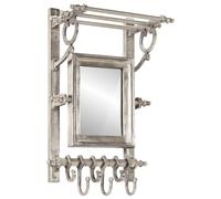 Luggage Rack Wall Mounted Silver Aluminium 40x24x60cm Adjustable Mirror 6 Hooks