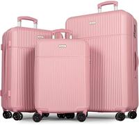 Luggage Set Hard Shell Travel Trolley with Durable 360° Spinner Wheels & Built in TSA Lock, Lightweight ABS Suitcases for Women & Men, 21" 24" (Pink, 3 Piece Set (20/24/28 Inch))