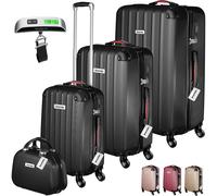 tectake® Hard Shell Suitcase Set, Incl. Extra Large, Large, Medium Suitcases & Beauty Case, Lightweight Suitcases with TSA Lock, ABS Shell, 360° Wheels, Telescopic Handle & Luggage Scale - Champagne