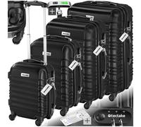 TecTake® Hard Shell Suitcase Set, Lightweight Suitcases with TSA Lock, Including Extra Large Suitcase, Large, Medium and Small, 360 Degree Wheels, Telescopic Handle and Luggage Scale - Black