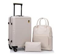 Luggage Sets 3 Piece,Carry On Luggage 20 Inch With Spinner Wheels,PC Hardside Suitcase Set with TSA Lock,Durable Carry On Suitcase With Travel Backpack for Men Women, 20/BP/TB, Carry-on 20-inch, Beige