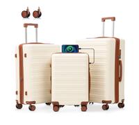 luggage sets 3 Piece with Spinner Wheel,100% PC Material Lightweight Durable,Expandable Carry On Travel Hardside Suitcase sets with TSA Lock for Men and Women, White+brown, 19.7 x 11.9 x 28.4 inches