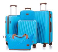 Luggage Sets 5 Piece Suitcases with Wheels,ABS Hard Case Suitcases with Spinner Wheels, TSA Lock, Durable Travel Luggage(Beige, 5-Piece Set(20"/24"/28")), Sky Blue, 5 Piece Sets (20/24/28/DB/TB)