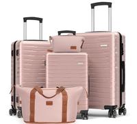 Luggage Sets 5 Piece Suitcases with Wheels, Suitcase Set ABS Hard Case Luggage with Lock Spinner Wheels Durable Travel Luggage, RoseGold, ABS 5 Piece Sets (20/24/28/DB/TB), Hardside Luggage With