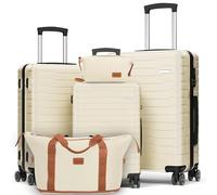 Luggage Sets 5 Piece Suitcases with Wheels, Suitcase Set ABS Hard Case Luggage with Lock Spinner Wheels Durable Travel Luggage, Beige, ABS 5 Piece Sets (20/24/28/DB/TB), Hardside Luggage With Double