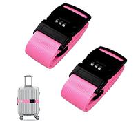 Luggage Strap, 2pcs Suitcase Straps with Password Lock Information Card, Adjustable Travel Packing Accessories Suitcase Belts with Buckle (Pink, 2 PCS Set)
