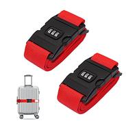 Luggage Strap, 2pcs Suitcase Straps with Password Lock Information Card, Adjustable Travel Packing Accessories Suitcase Belts with Buckle (Red, 2 PCS Set)