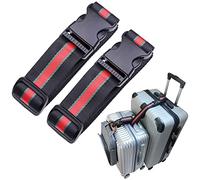 Luggage Strap add a Bag, Heavy Duty Adjustable Suitcase Belt Travel Attachment Travel Accessories for Connecting Your Luggage (Black+red)