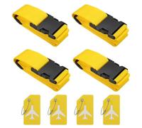 Luggage Strap with Luggage Tag and Loop 78"x2", 4 Set Adjustable Suitcase Belt for Travel Packing Bag Closure Identify, Rose Red(Yellow)