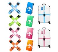 Luggage Straps, 8 Pcs Adjustable Suitcase Straps Belts with 4 Pcs Metal Luggage Tags Heavy Duty Adjustable Suitcase Belts