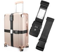 Luggage Straps - Adjustable Luggage Belts with Buckle for Suitcases, Easy to Identify TSA Approved Suitcase Straps for Carry On Bags, Black 2Pack, Combination Lock Strap, Luggage straps with