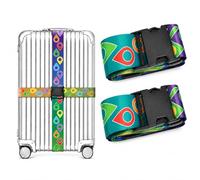 Luggage Straps for Suitcases 2 Pack, Adjustable Suitcase Belt 106-196 cm, Bright Pattern Travel Luggage Strap for Easy Identification, Heavy Duty Polyester with Quick Release Buckle - Vivid Locations