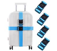 Luggage Straps for Suitcases Heavy Duty Adjustable Travel Belts with Sliding Buckle Easy to Identify Travel Accessories for Connecting Two Suitcases 4 Pack (Blue)