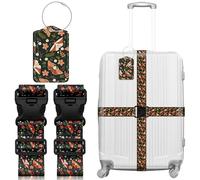 Luggage Straps & Luggage Tags Set for Suitcases Travel Belt Accessories, Printed Suitcase Strap, Adjustable Luggage Belt Strap, Heavy Duty with Quick-Release Buckle - 3 Pieces, Black Butterfly