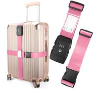 Luggage Straps, Pink TSA Approved Luggage Strap Belt with Combination Lock for Suitcases, 2 Pack Adjustable Heavy Duty Cross Suitcase Straps with Name Tags for Travel, Carry On Bags, Protect Luggage