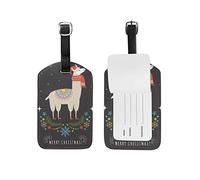 Luggage Tag Llama in Red Scarf and Hat Suitcase Travel Baggage Tag Leather 1 Piece