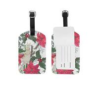 Luggage Tag Red Poinsettia Flower and Llama Suitcase Travel Baggage Tag Leather 1 Piece