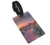 Luggage Tag with Full Back Privacy Cover â€“ Cactus Desert Sunset Print Secure ID Identifier for Travel, Suitcases, and Backpacks