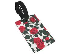 Luggage Tag with Full Back Privacy Cover â€“ Rustic Red Rose Print Secure ID Identifier for Travel, Suitcases, and Backpacks