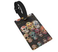 Luggage Tag with Full Back Privacy Cover â€“ Sugar Skulls Print Secure ID Identifier for Travel, Suitcases, and Backpacks