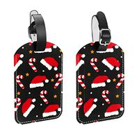 Luggage Tags 2 Pack Red Christmas Hat_Mesa De Trabajo 1 PU Leather Luggage Tags Privacy Protection