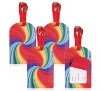Luggage Tags, 4 Pcs PU Leather Luggage Tags for Suitcases, Rainbow Travel Tags for Luggage, Suitcase Labels with Name ID Card, Baggage Tags for Travel Privacy Protection, Preventing Loss